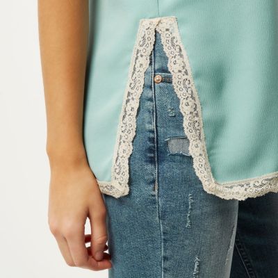 Mint green lace detail cami top